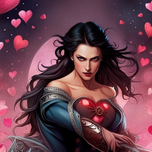 Batman Surrounded by Hearts in Rococo Style