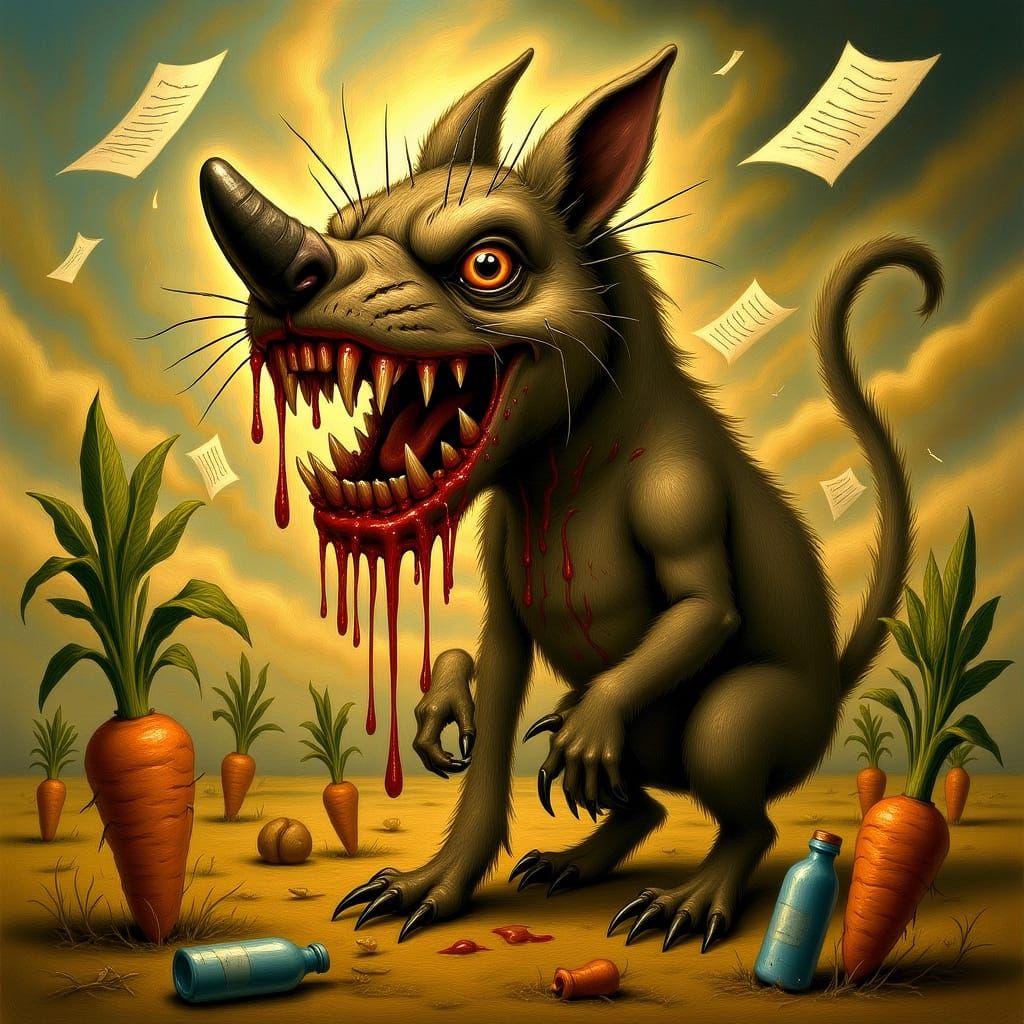 Horrifying Mongoose-Monster Hybrid in Surreal Horror World