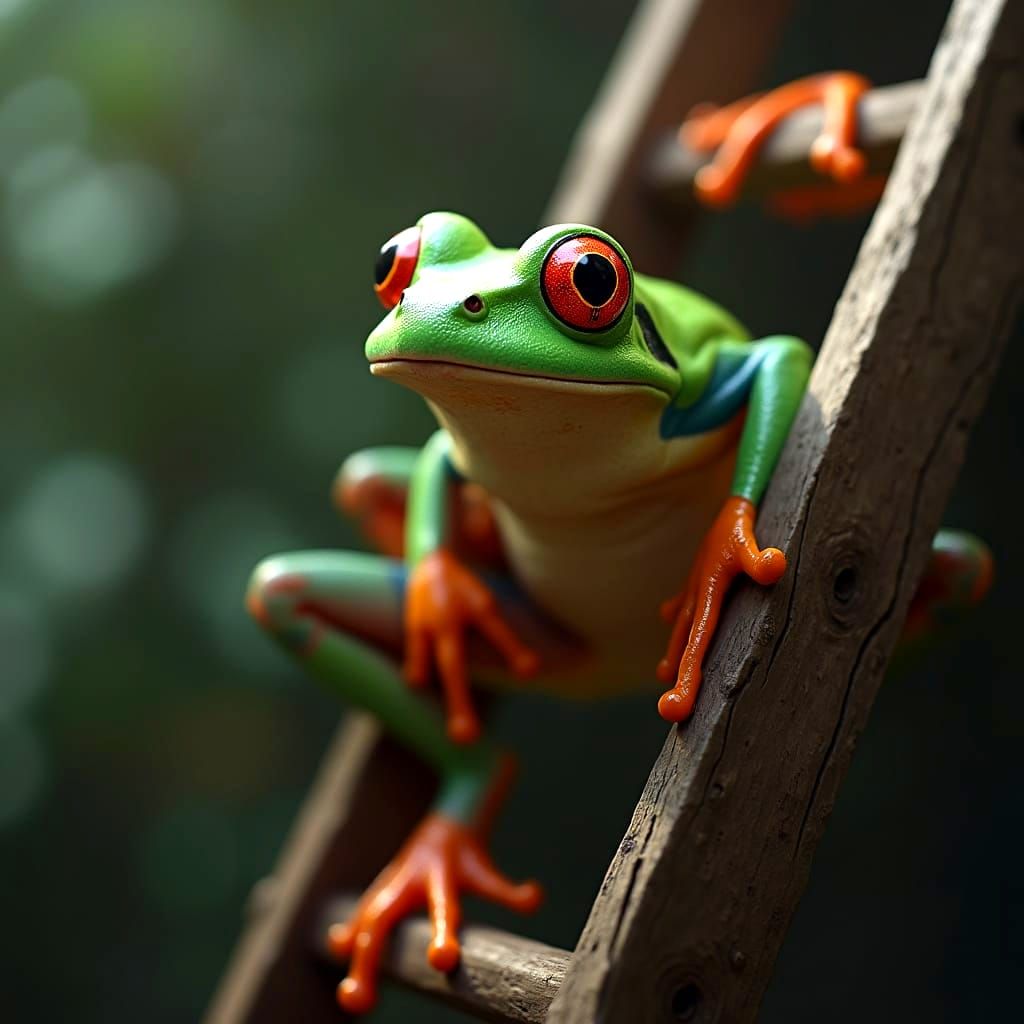Frog Ascends Ladder with 3D Shading