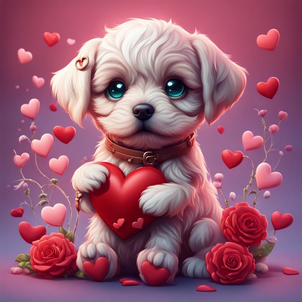 Cute Valentine Puppy in Detailed Line Art