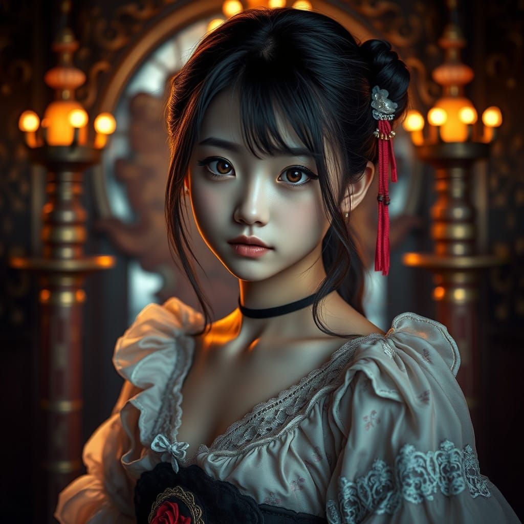 Dramatic Portrait of a Young Woman in a Cinematic Environmen...