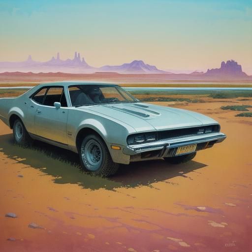 Scared Woman in Ruins with Sci-Fi Vehicle