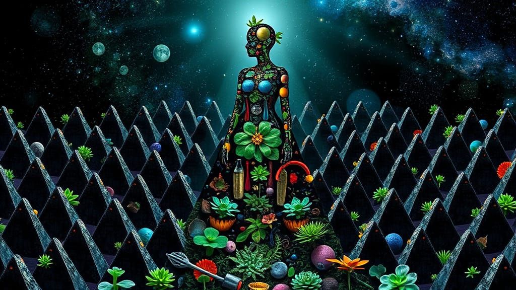 Surreal Woman Made of Kitchen Tools in a Black and White Pyr...