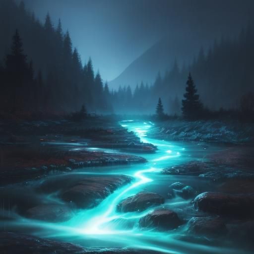 Glowing River in the Rain