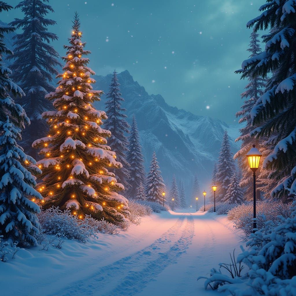 Whimsical Winter Wonderland with Christmas Fairy Lights in F...