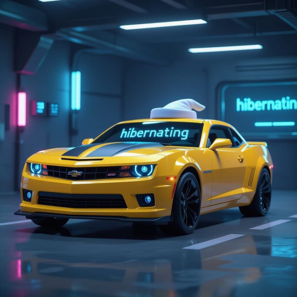 Bumblebee Hibernating in a Cyberpunk Garage