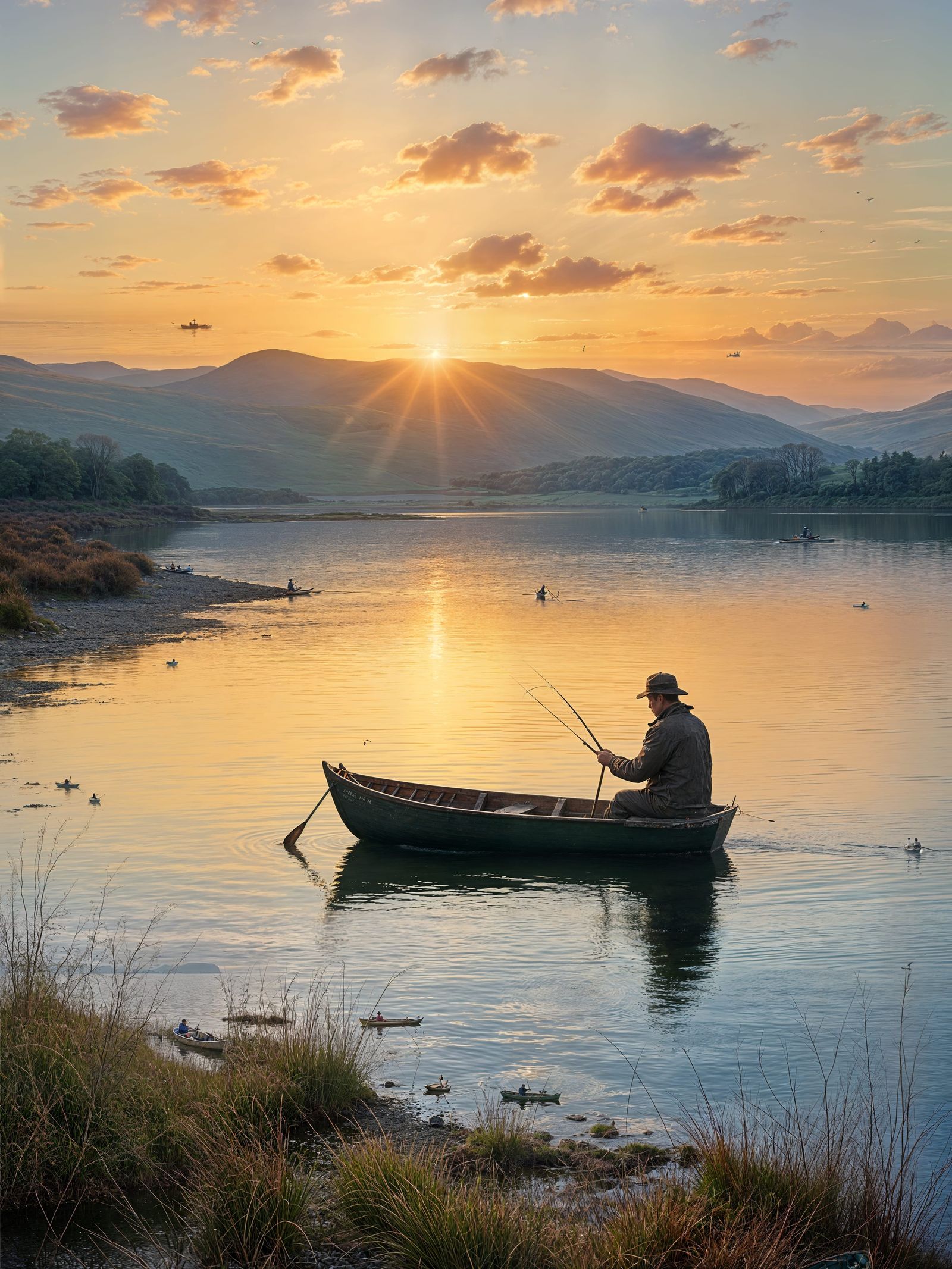 Highland Loch Fisherman at Sunrise