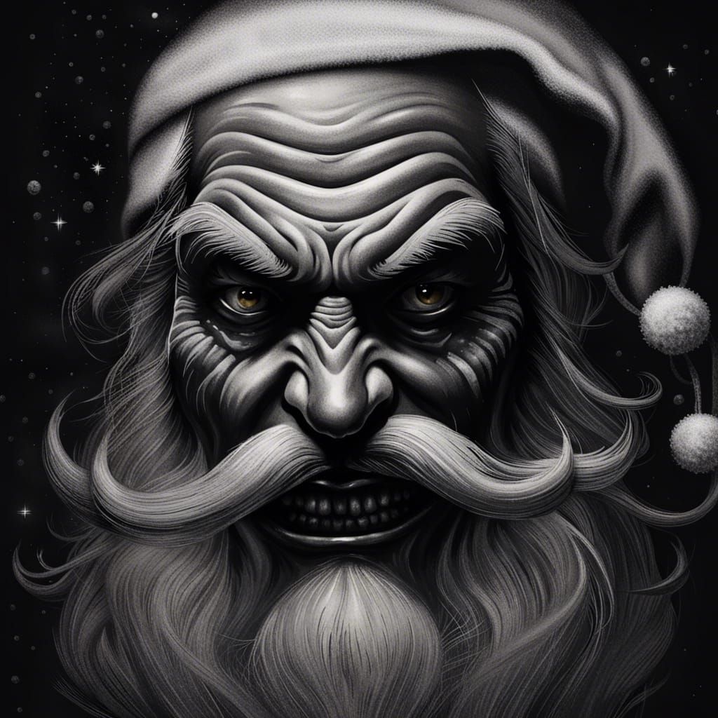 Sinister Santa: A Dark Portrait in Black and Grey