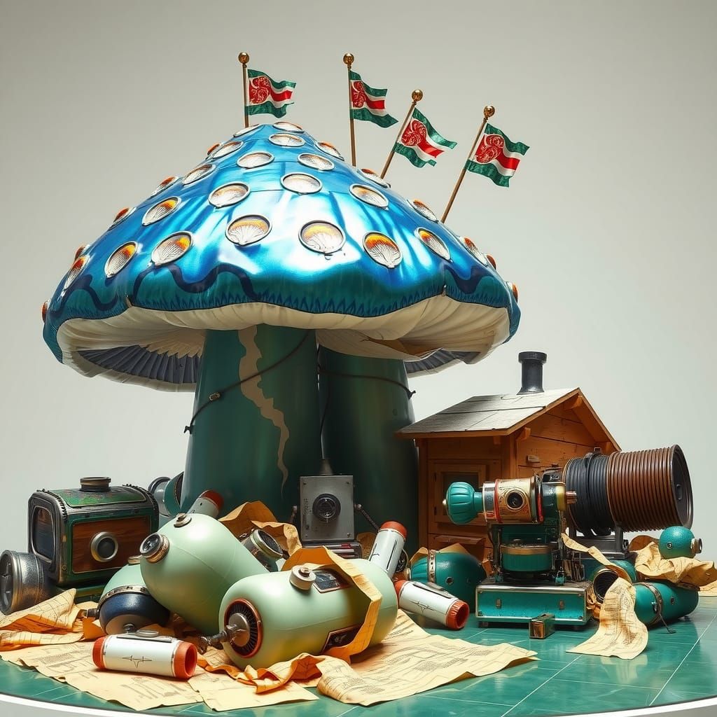 Whimsical Mushroom Wonderland in Steampunk Style