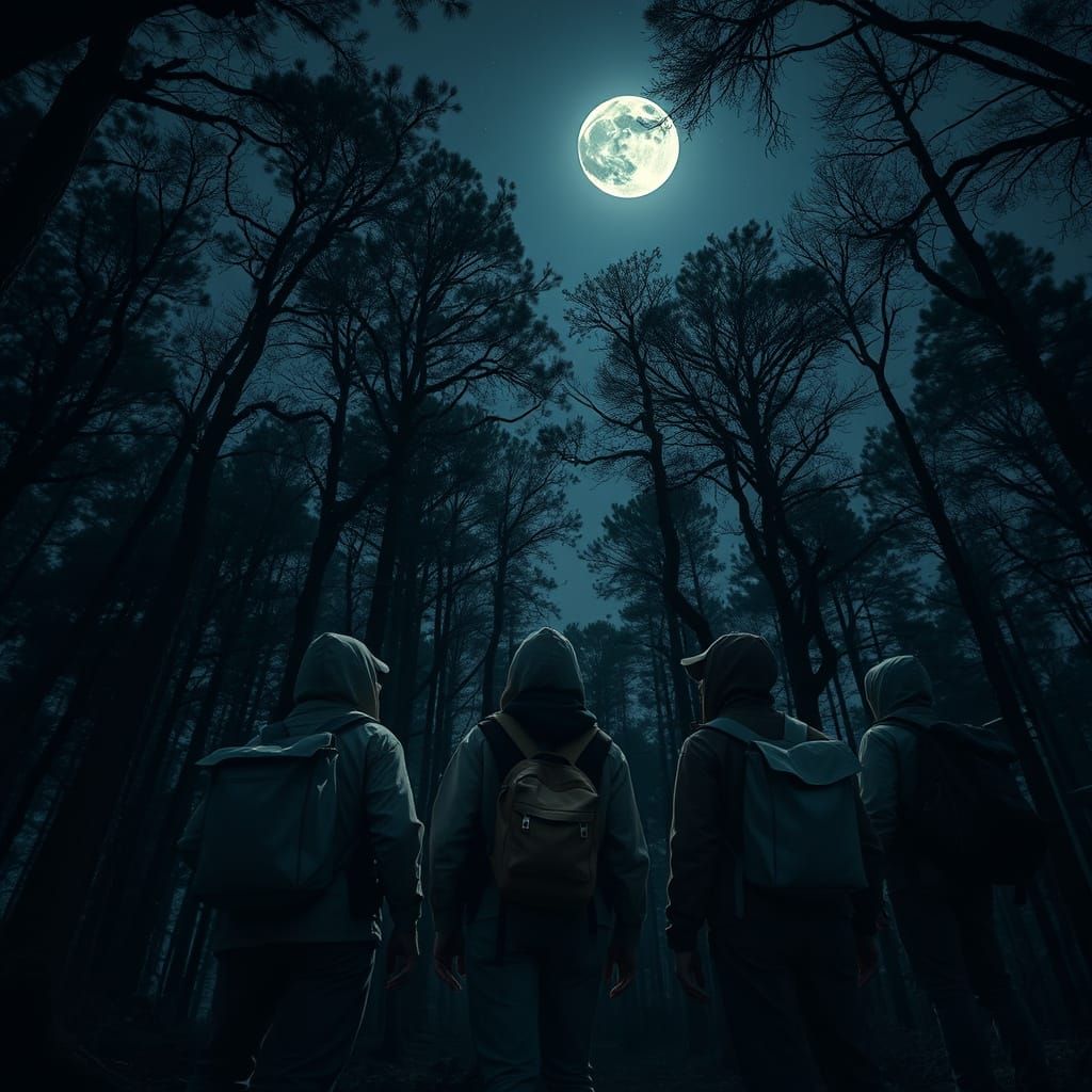 Hyperrealistic Forest Scene Under Moonlight