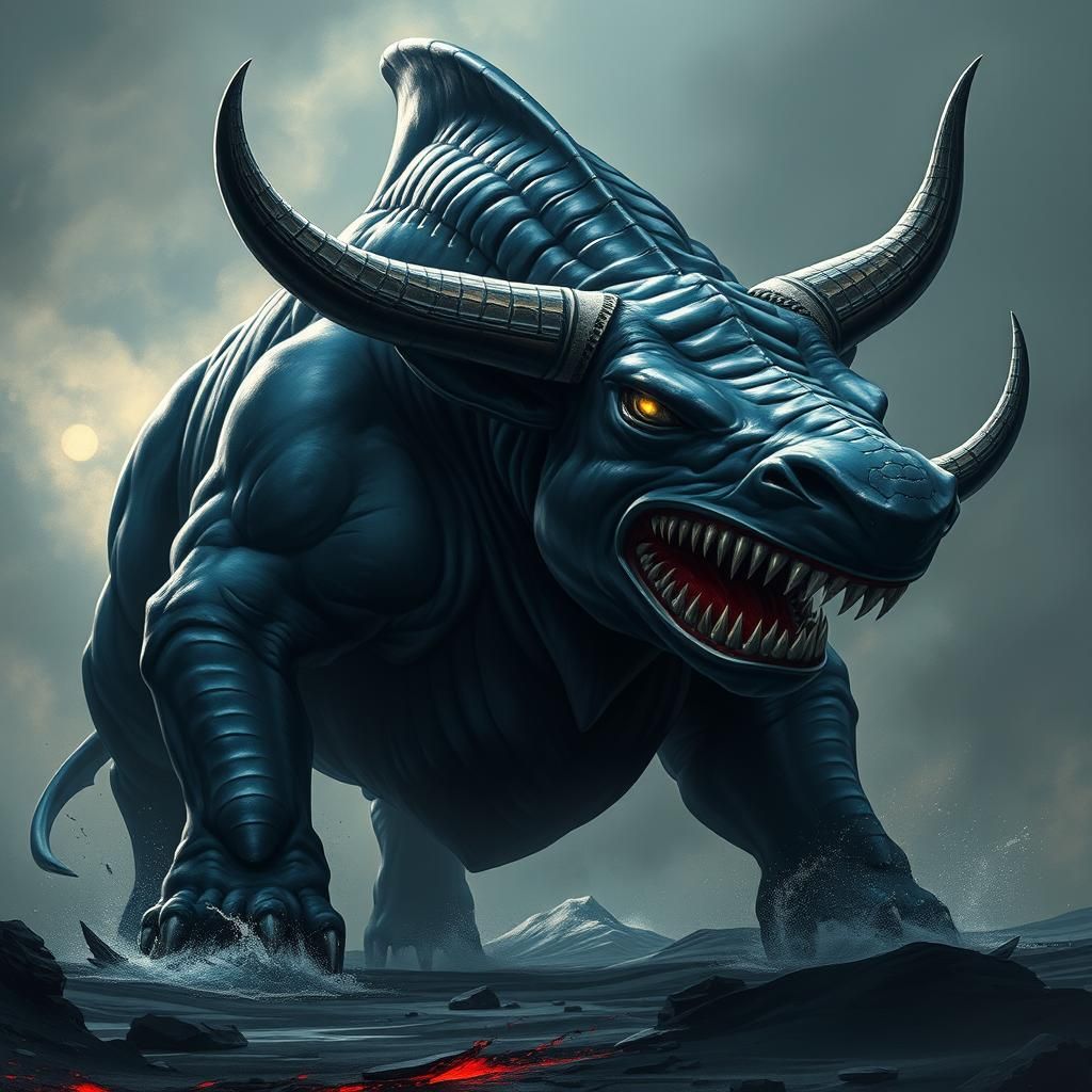 Shark-Ox Fusion in Dark Fantasy Style