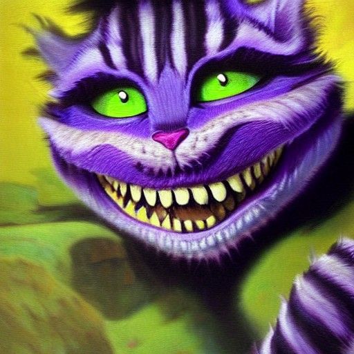 Purple and Green Cheshire Cat Oil Painting