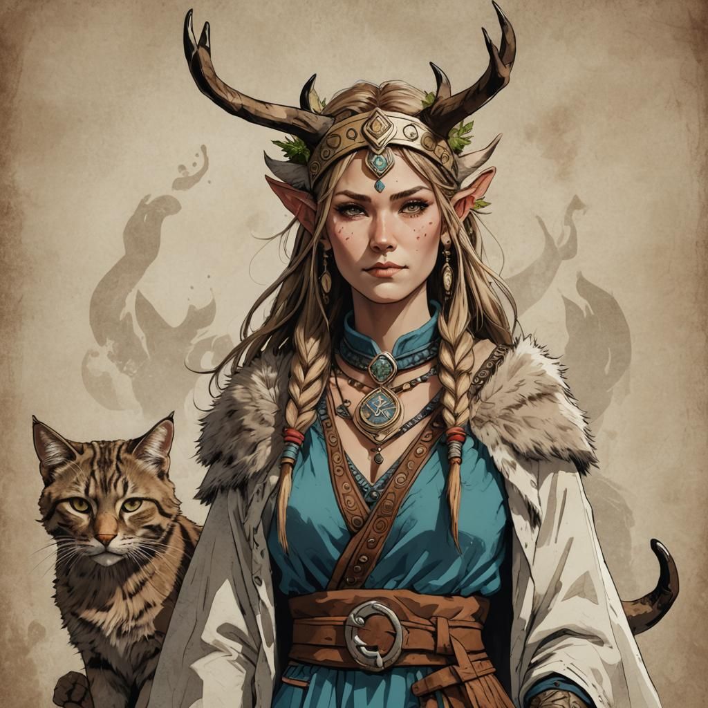 Viking Shaman with Cat Ears and Antlers