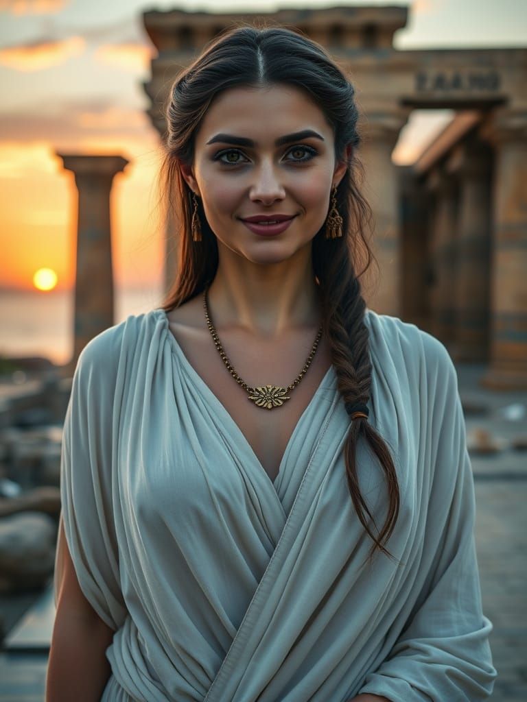Curvy Goddess of Ancient Egypt in Sunset Glory