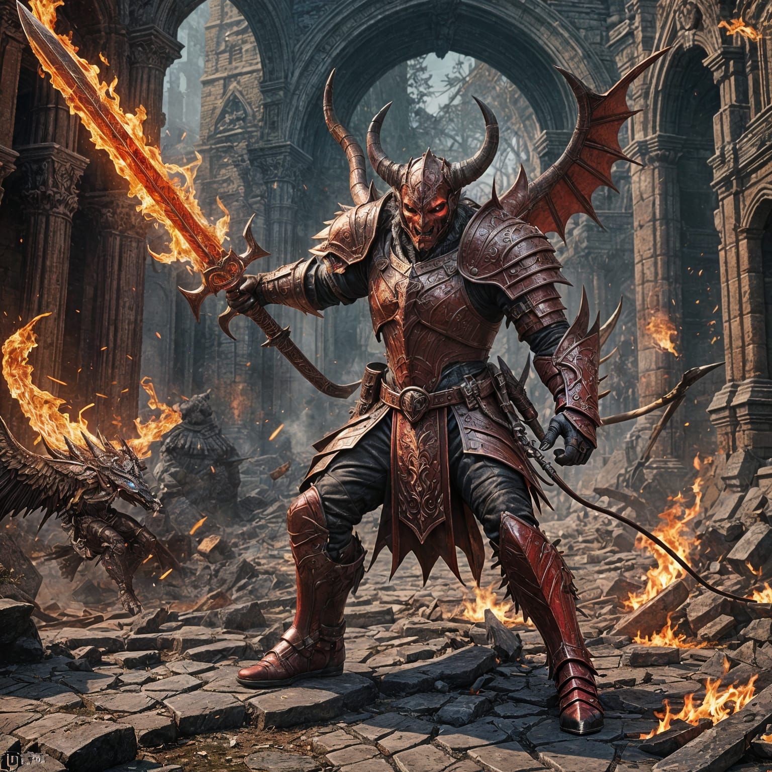 Devil with Fire Sword in Fantasy Battle