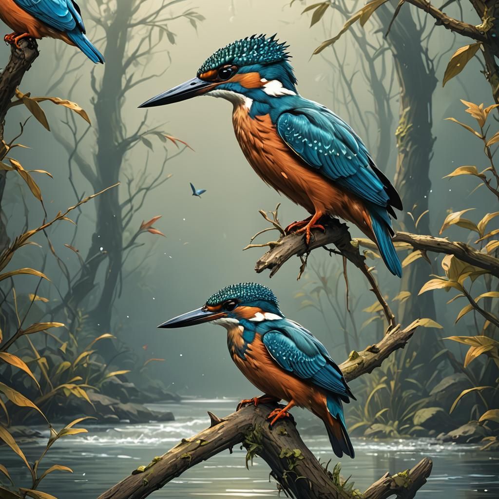 Colorful Kingfisher Sketch: Detailed Matte Painting