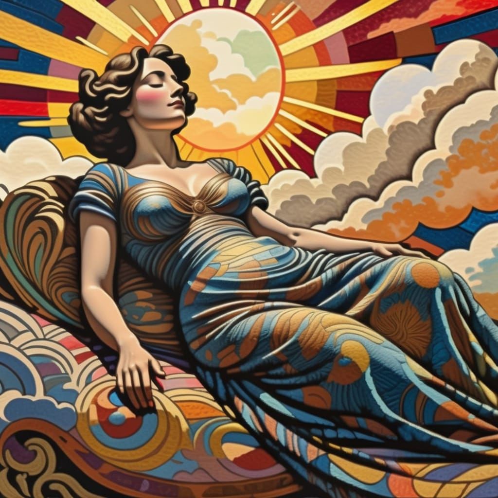 Ethereal Reclining Woman in Twilight, Gouache Masterpiece