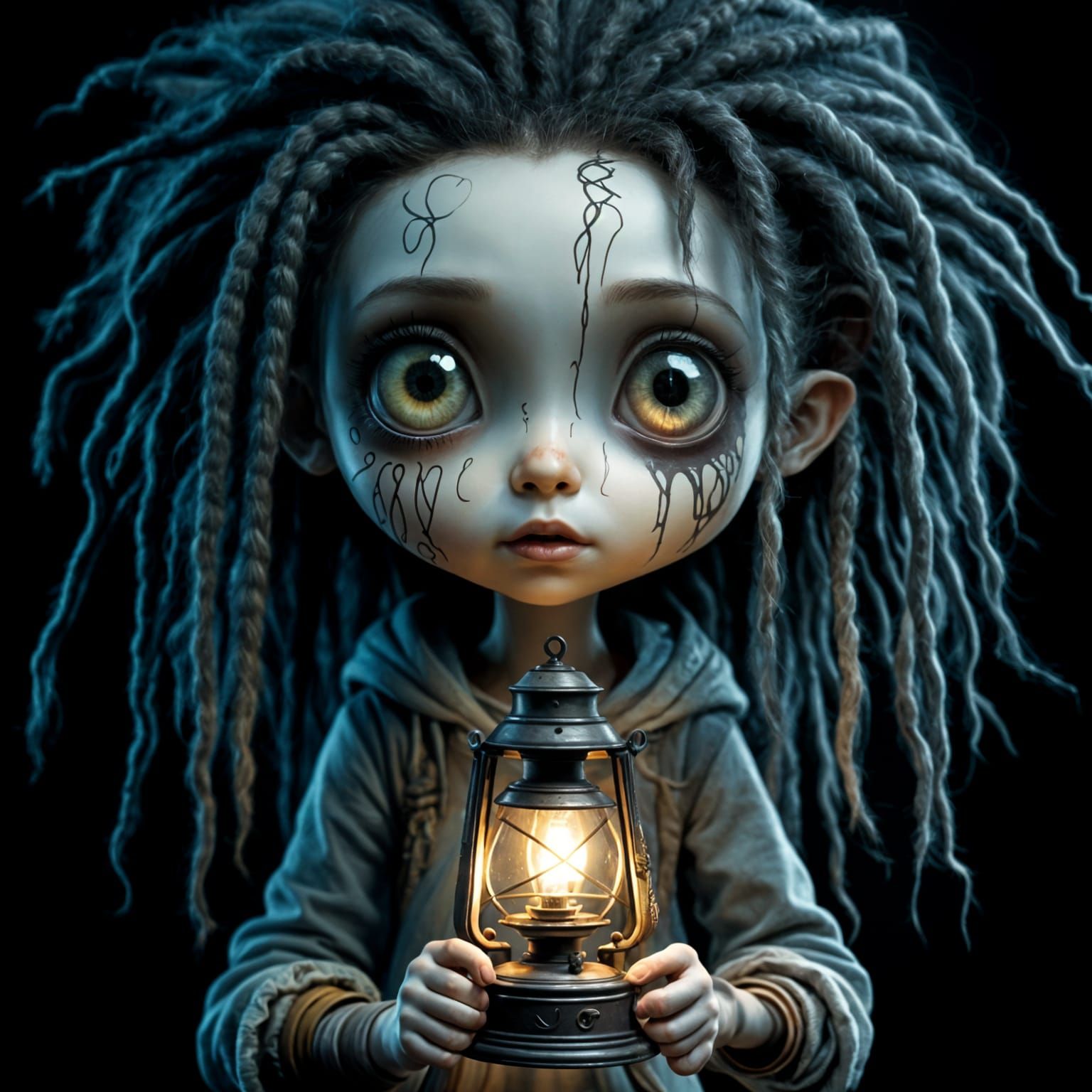 Child with Dreadlocks Holding a Lamp