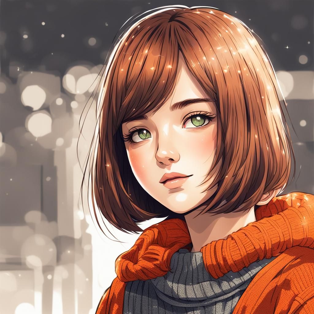 Anime Girl with Bob Haircut in Manga Style
