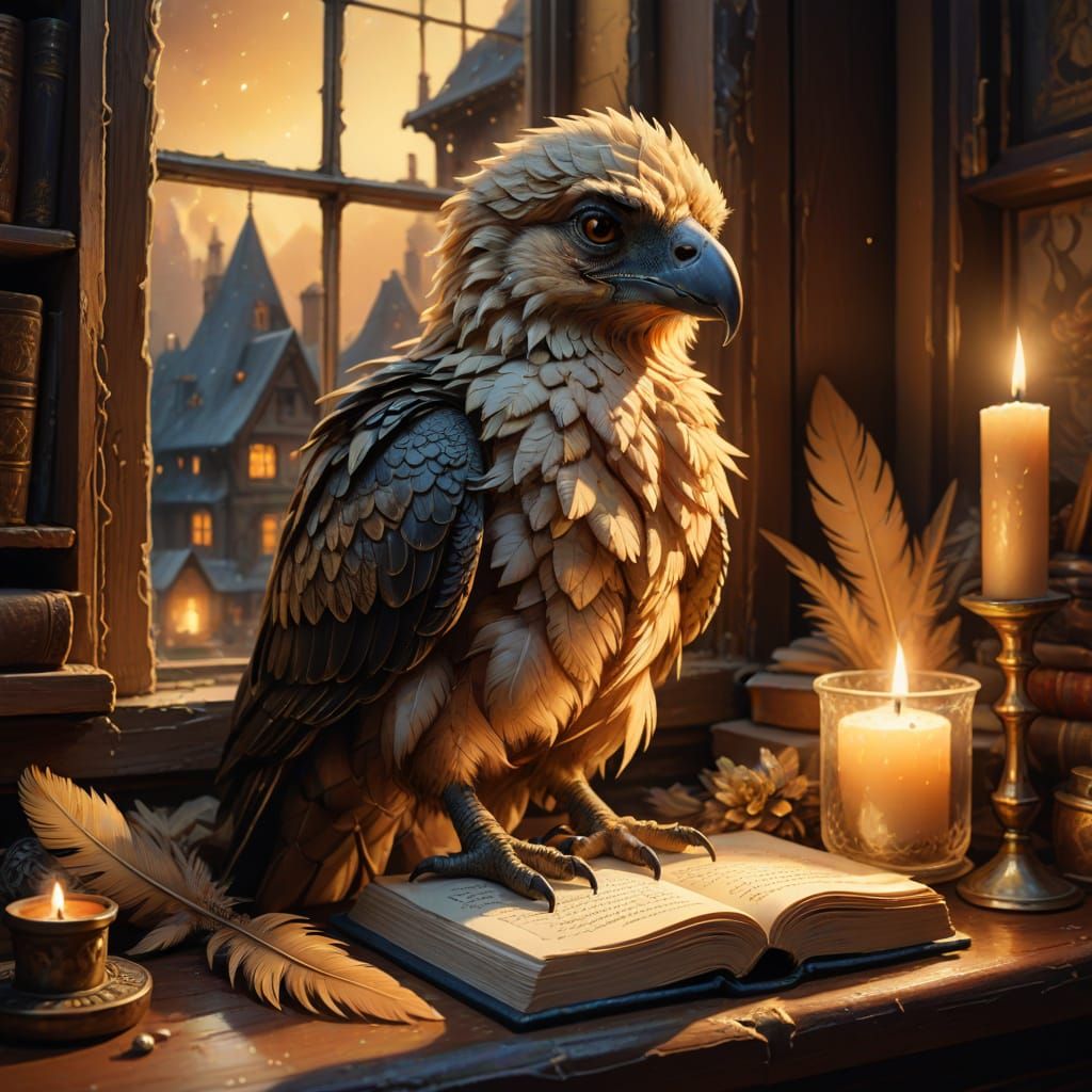 Grumpy Raptor Chick in Alchemist's Study