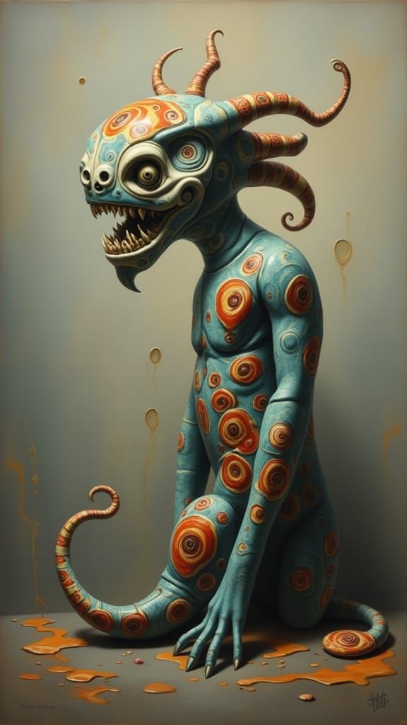 Delicate Monster in Kimono, Oil Painting Style