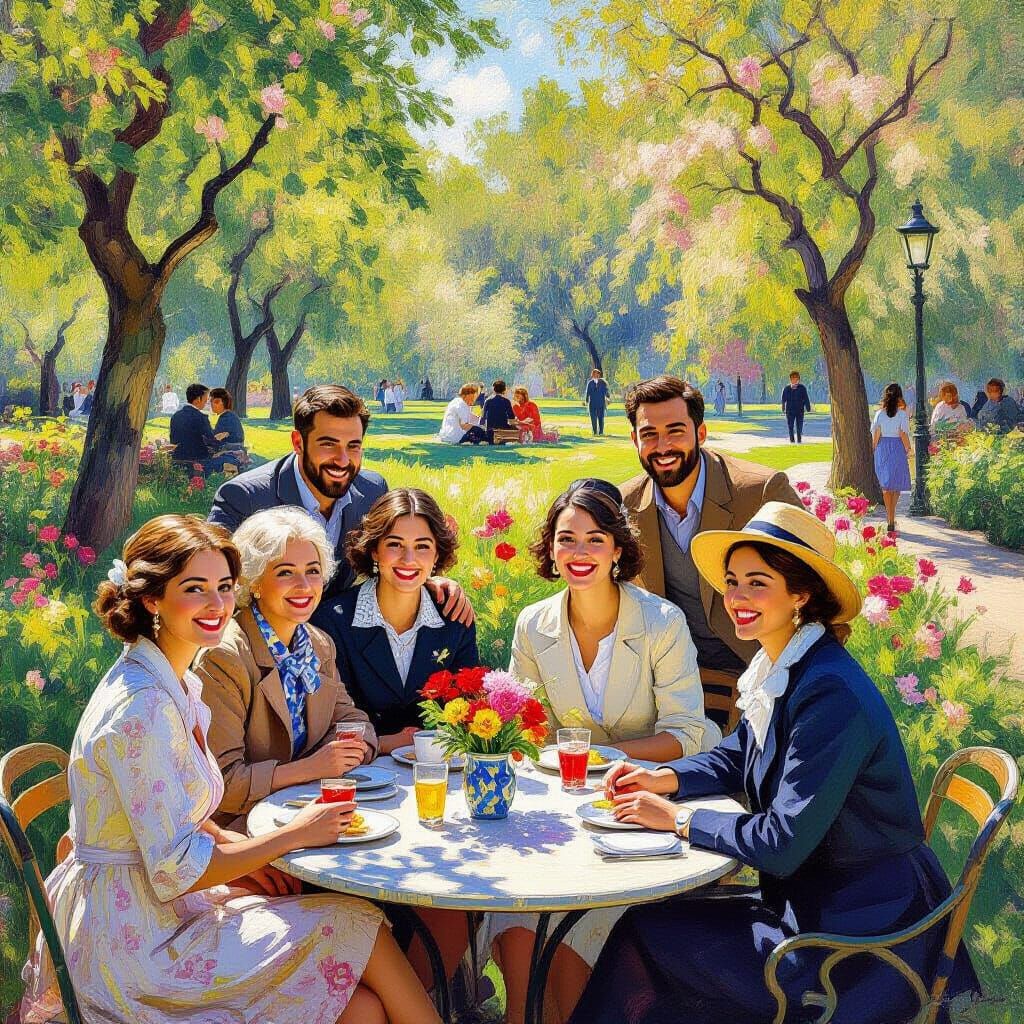 People Gathered in Park as Impressionist Painting