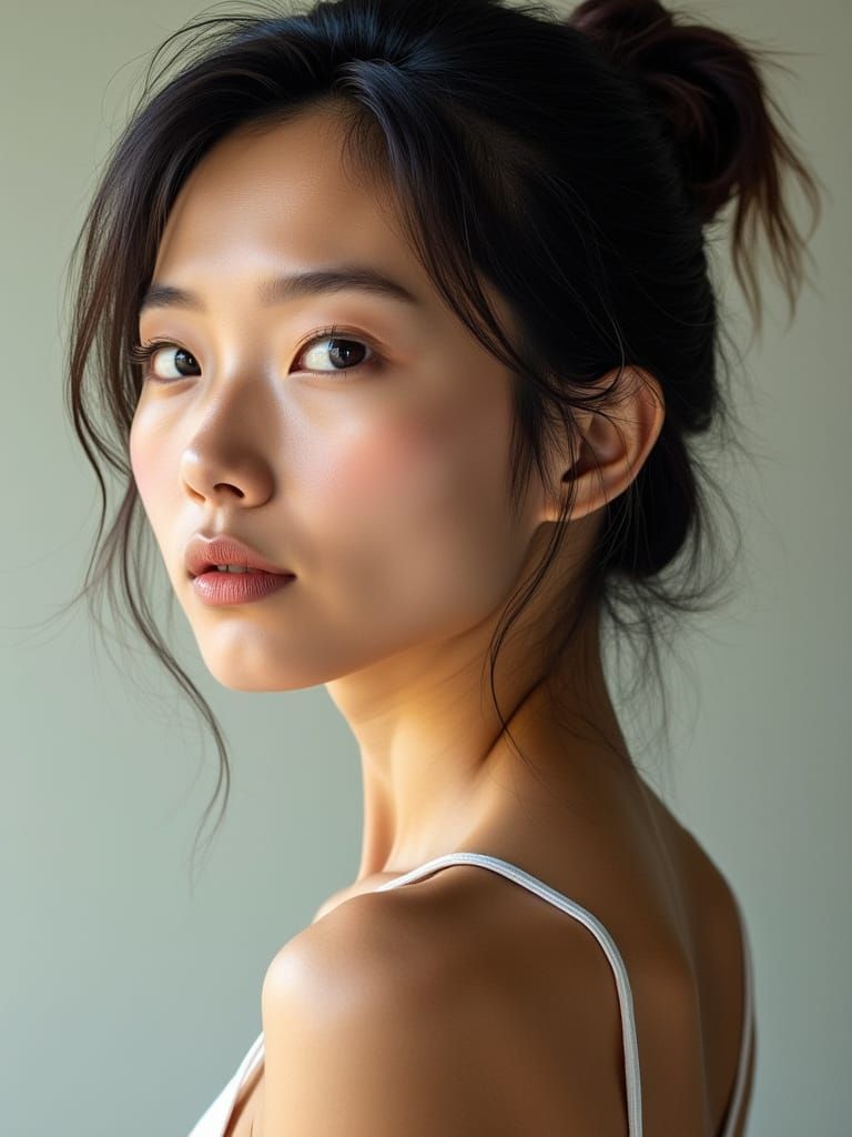 Detailed Portrait of a Young Woman in Soft Studio Lighting