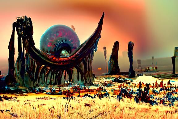 Radioactive Desert Landscape in Retropunk Style