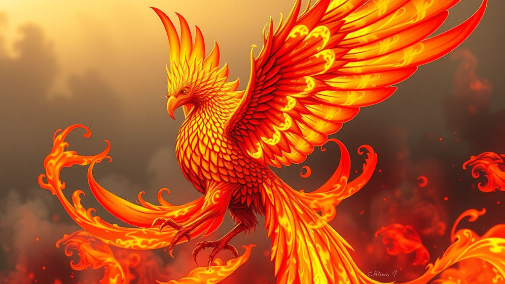 Majestic Phoenix Composed of Dancing Flames