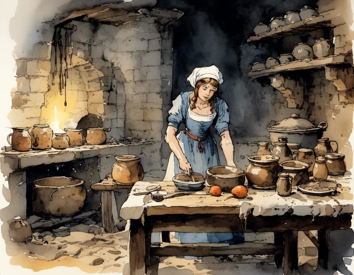 Scullery maid, castle kitchen, 1351 AD