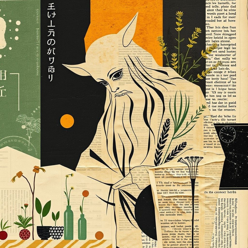 Surreal Newspaper Collage in Constructivist Style Depicts a....