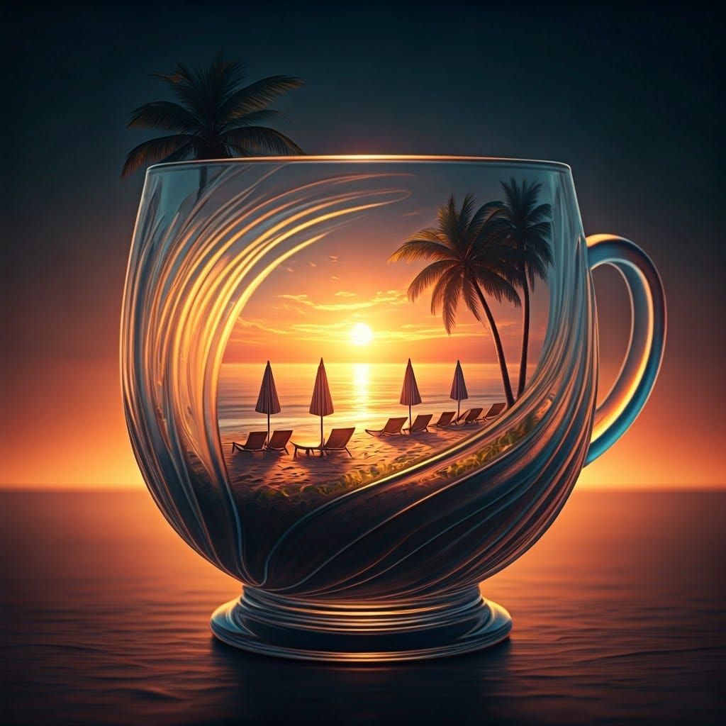 Surreal Glass Cup Holds Miniature Tropical Paradise