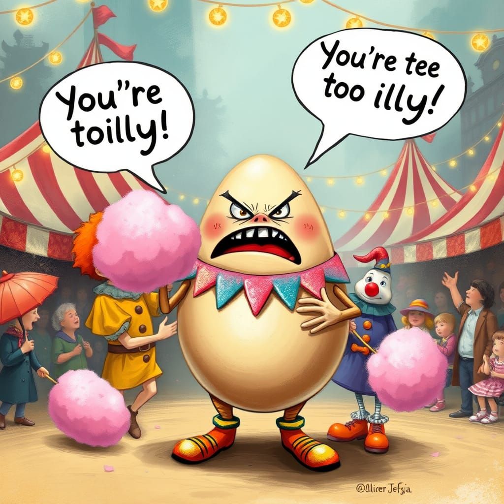 Whimsical Egg Yelling in a Vibrant Circus Scene