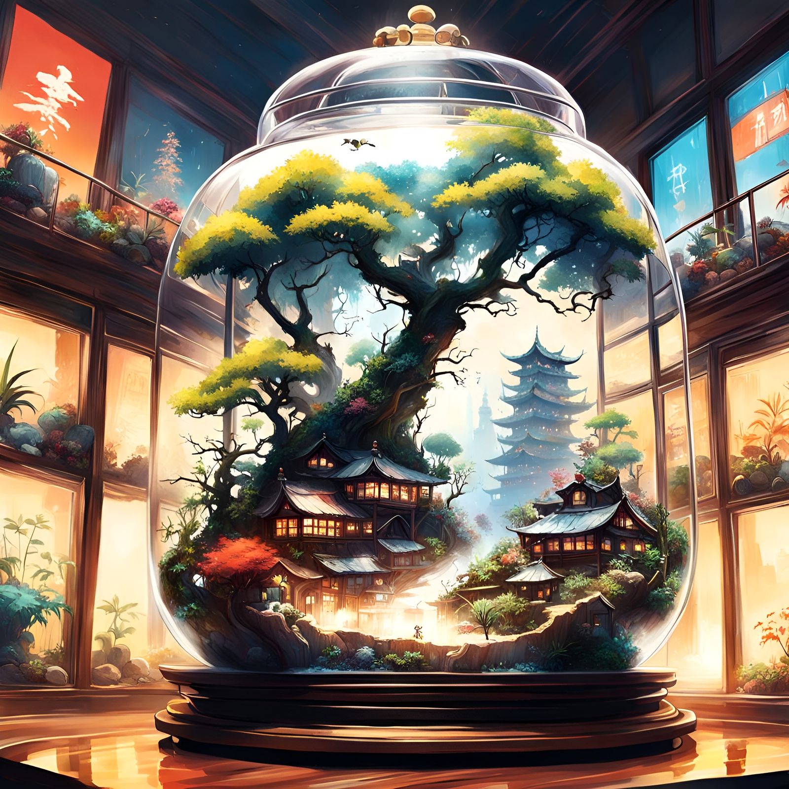 Exquisite Terrarium: Detailed Japanese Art Photoillustration