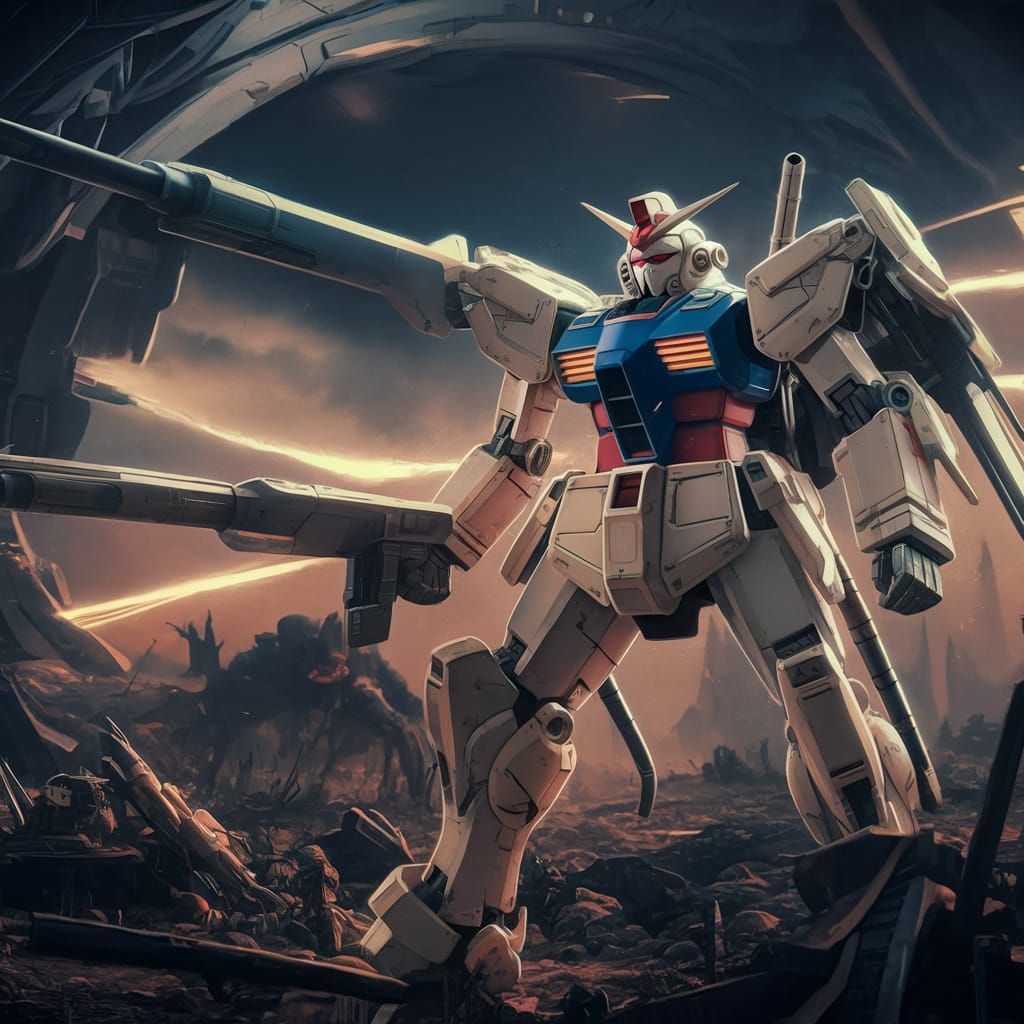 Epic Gundam Mech in Cel-Shaded Anime Style