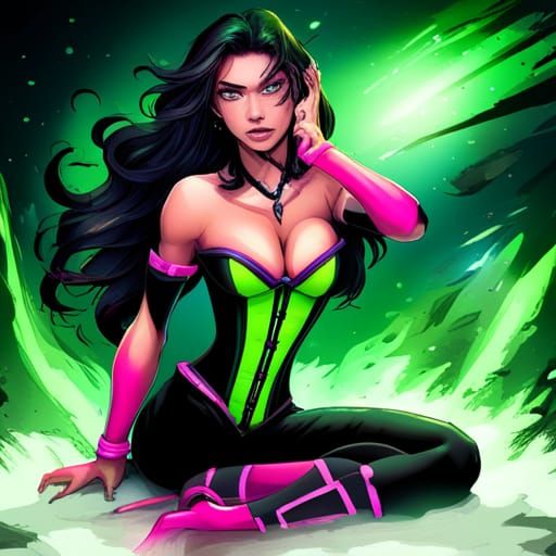 Female Comic Book Hero with Neon Accents