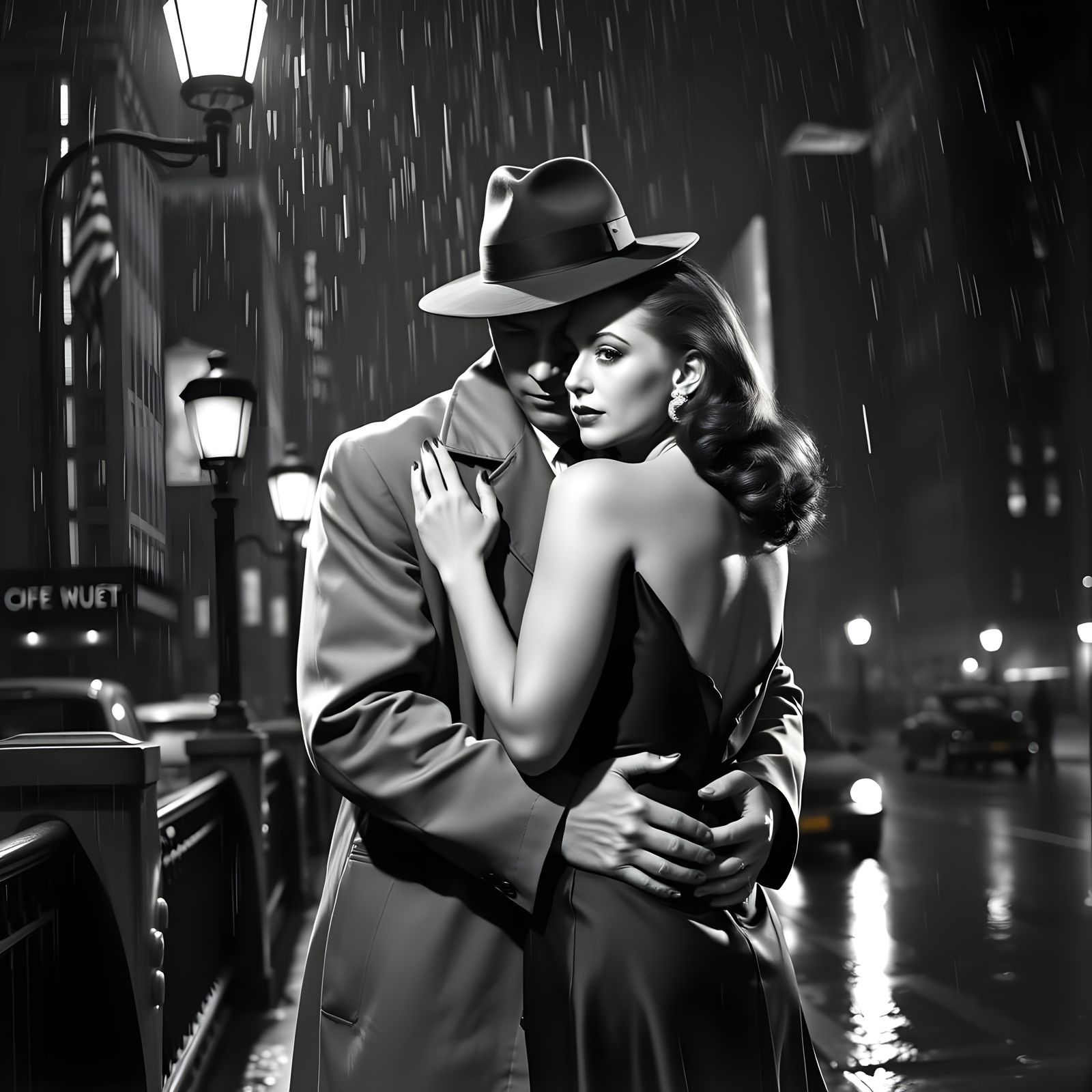 Film Noir Detective Embraces Leading Lady