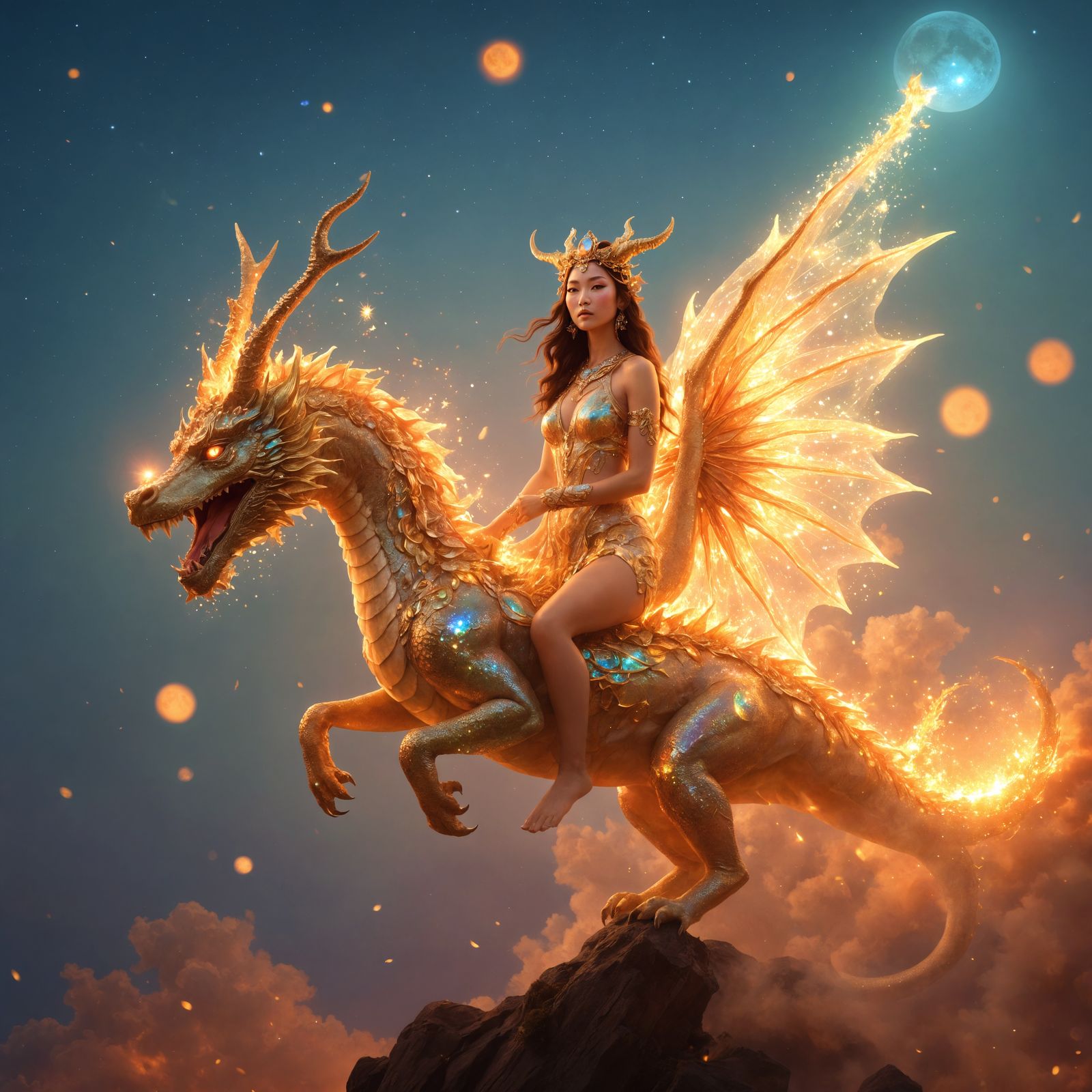 Moon Goddess on Crystal Dragon Over Autumn Festival