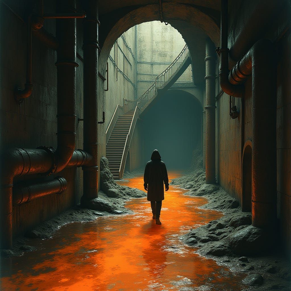 Surreal Biomechanical Lair in a Dystopian Sewer