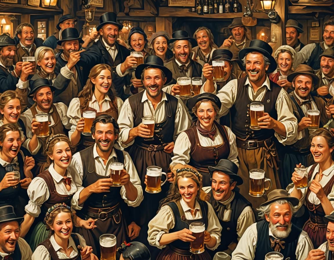 Festive Tavern Scene with Beer and Minstrels