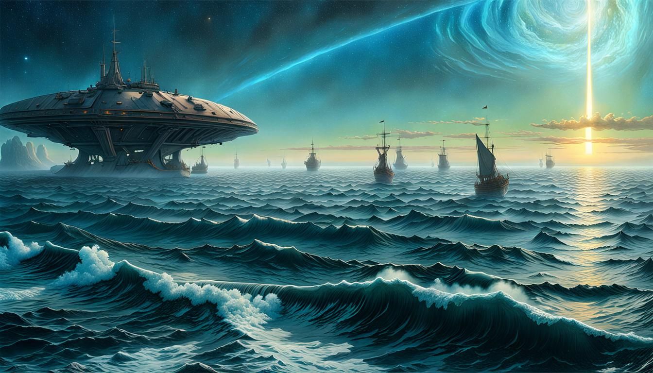 Sailing Beyond the Galaxy: A Hyperrealistic Digital Painting
