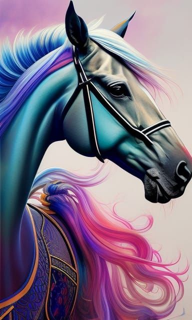 Elegant Horse: Liquid Ink Portrait in Red Hues