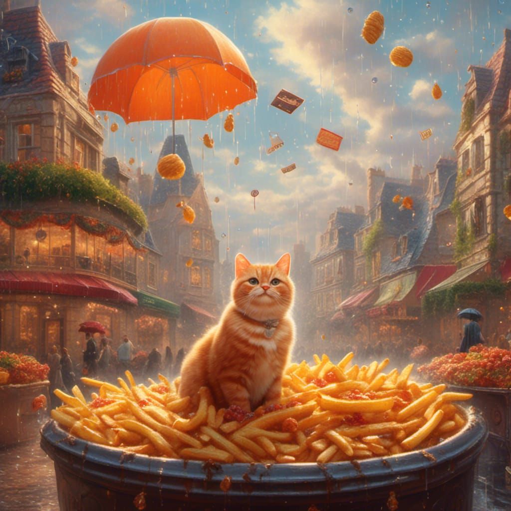 Happy Cat in Food Land: French Fry Rain