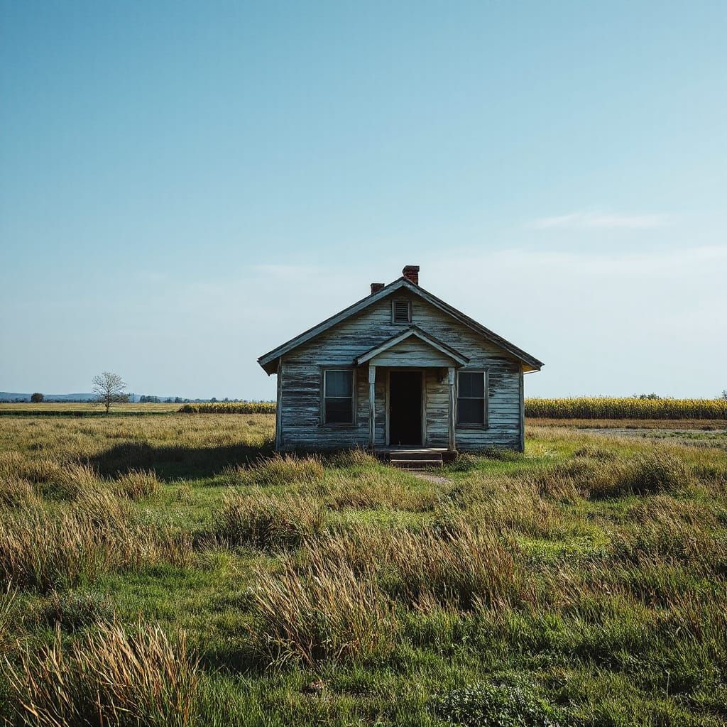 Abandoned House in Field: A Study in Decay