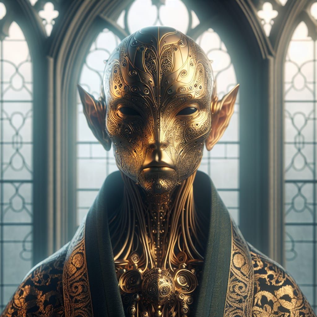 Golden Humanoid in Elegant Robes, Enshrouded in Primal Mytht...