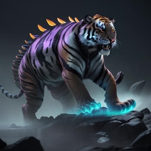 Tiger with Trilobite Shell: Hyperrealistic Digital Art