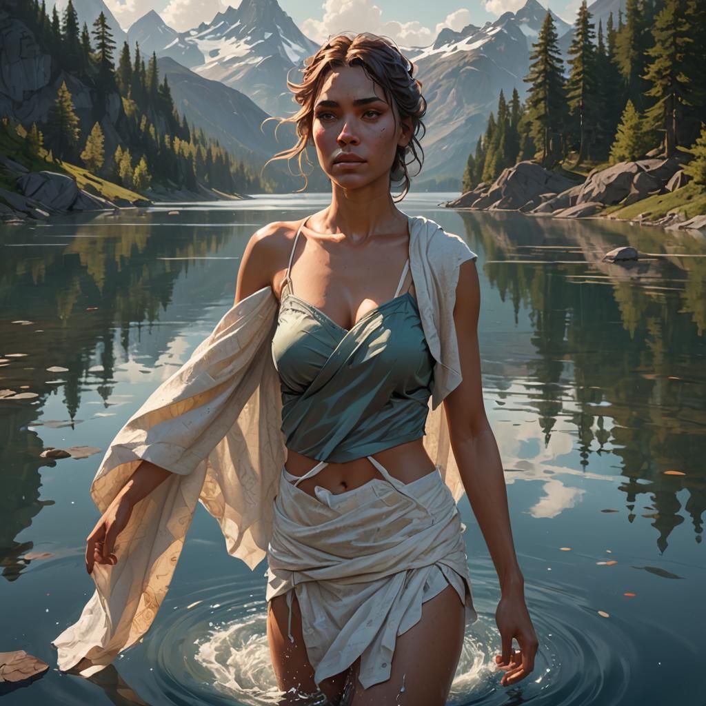 Woman in Lake: Hyperdetailed Portrait in 8K