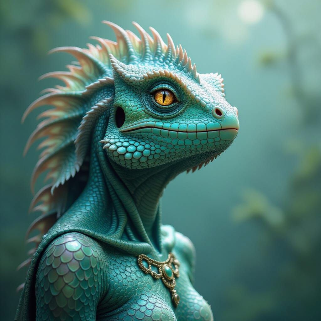 Mystical Reptilian Alien in Dreamlike Setting