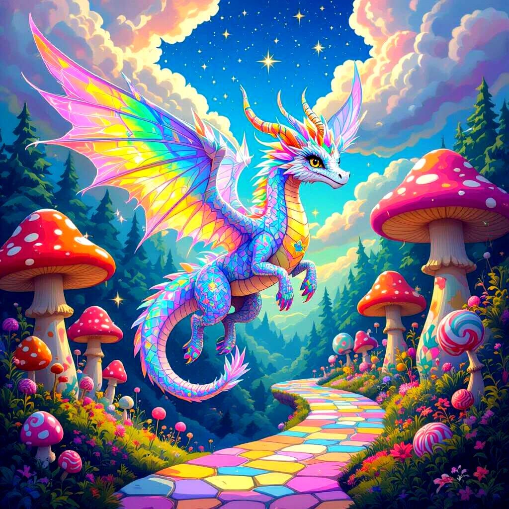 Crystal Dragon Soars Through Candy Forest