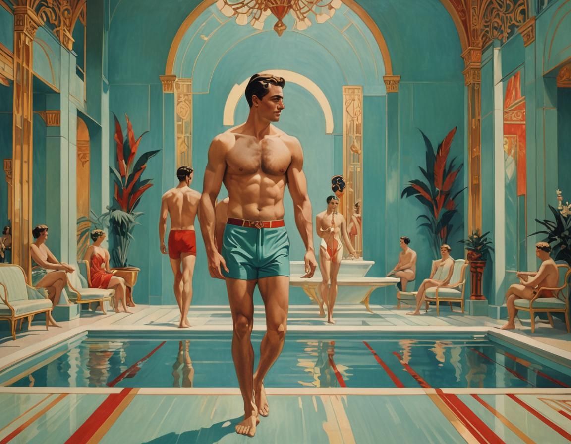 Art Deco Gay Couple by Swimming Pool